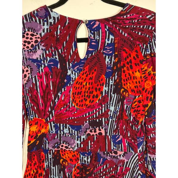 Free People Audrey Long Sleeve Romper V-Neck Printed Red Combo Shorts Size 8 - Picture 8 of 13